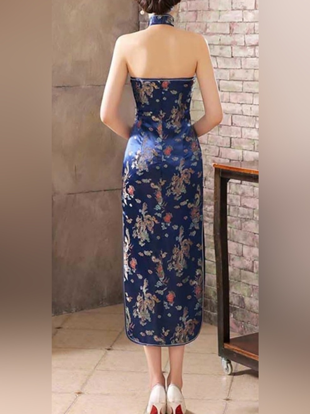 Women's Halterneck Sleeveless Chinese Cheongsam Mandarin Collar Dress Sz Small - Picture 2 of 14
